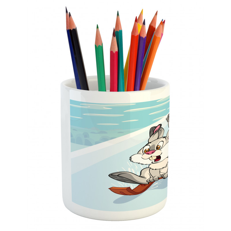 Winter Wooden Sled Cartoon Pencil Pen Holder