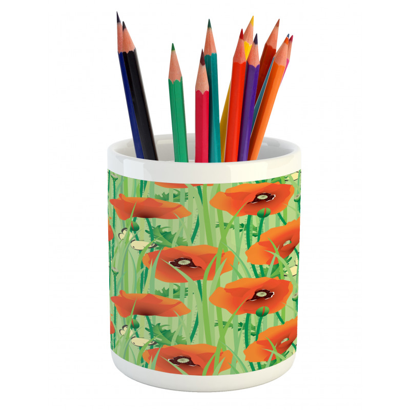 Poppy Flowers Field Pencil Pen Holder