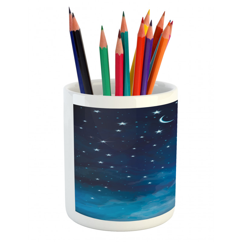 Night Time with Moon Star Pencil Pen Holder