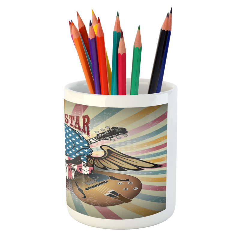 Angry Skull America Flag Pencil Pen Holder