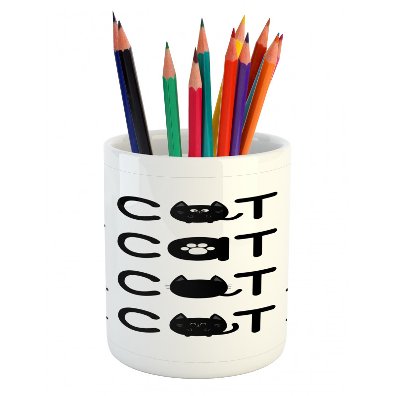 Cat Text with Paw Prints Pencil Pen Holder