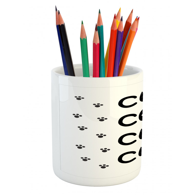 Cat Text with Paw Prints Pencil Pen Holder