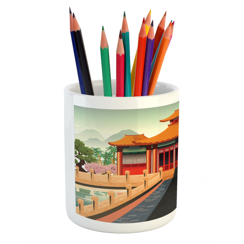 Chinese Building Asia Pencil Pen Holder