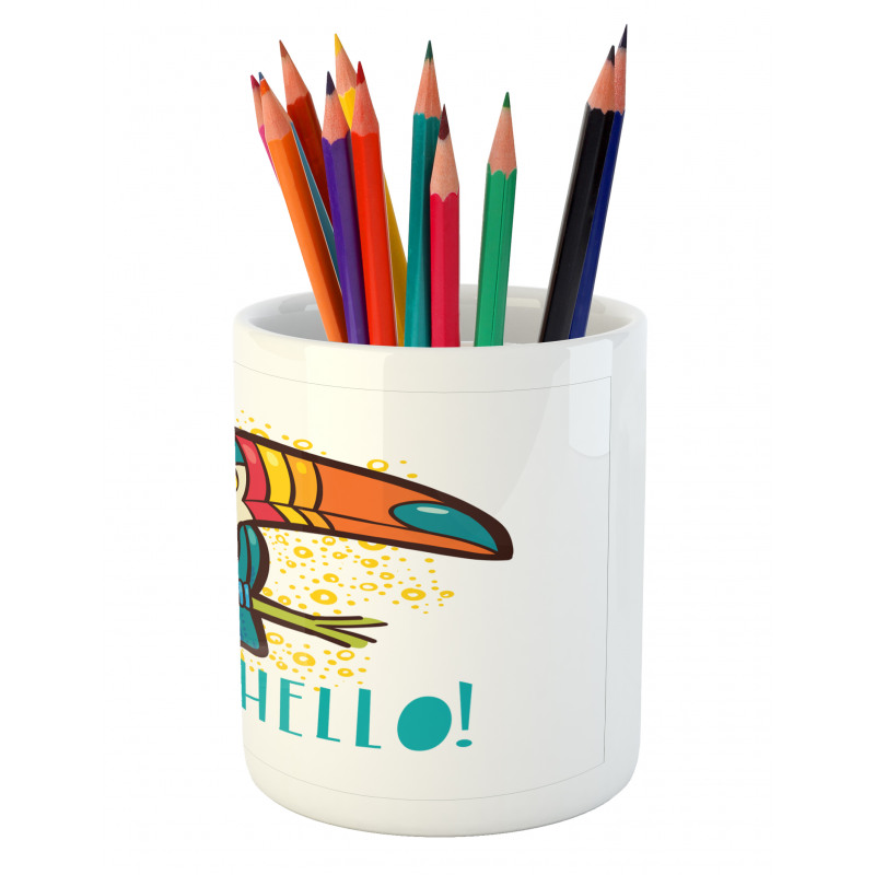 Toucan Bird with Hibiscus Pencil Pen Holder