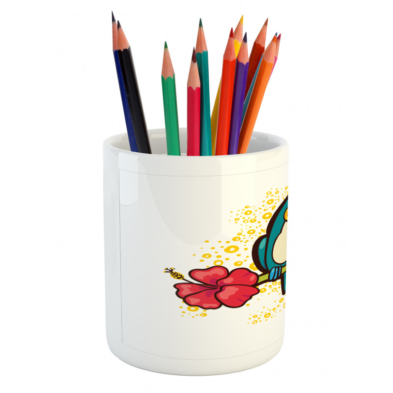 Toucan Bird with Hibiscus Pencil Pen Holder