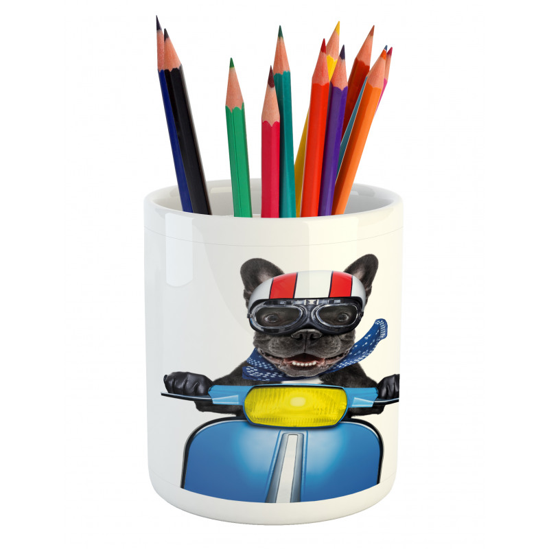 Bulldog on a Scooter Pencil Pen Holder