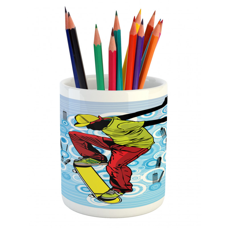 Teenager on Skateboard Pencil Pen Holder