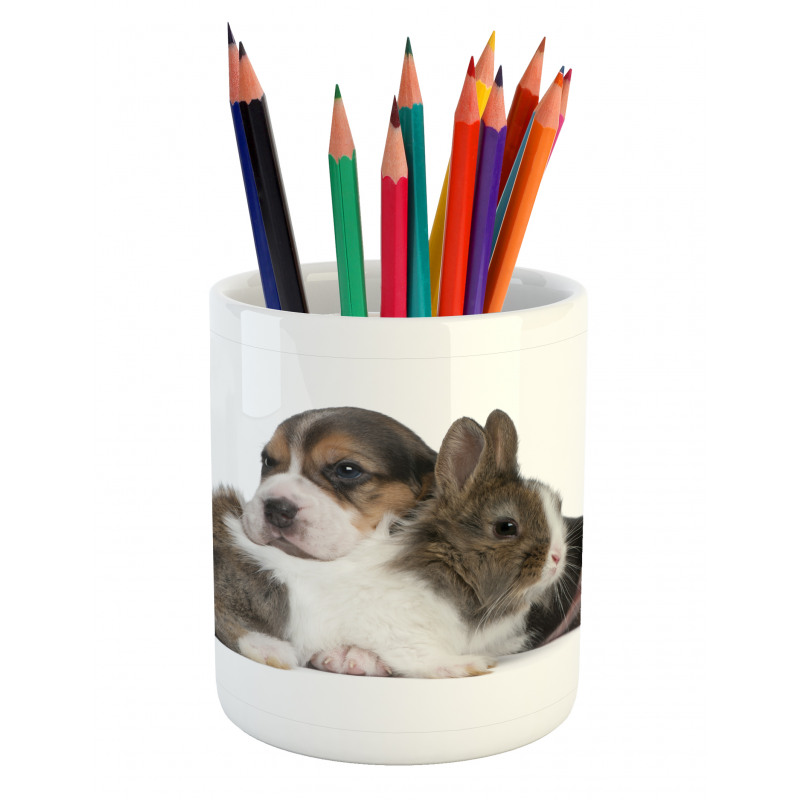 Rabbit Puppy Pet Friends Pencil Pen Holder
