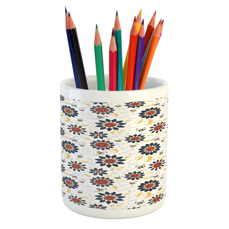 Sunflowers and Funny Bees Pencil Pen Holder