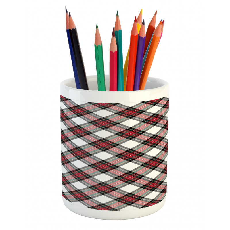 Plaid Motif Rhombuses Pencil Pen Holder