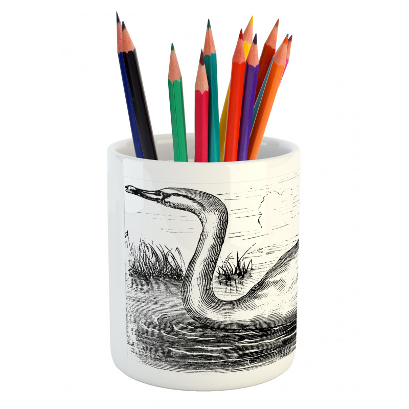 Hand Drawn Swan Design Pencil Pen Holder