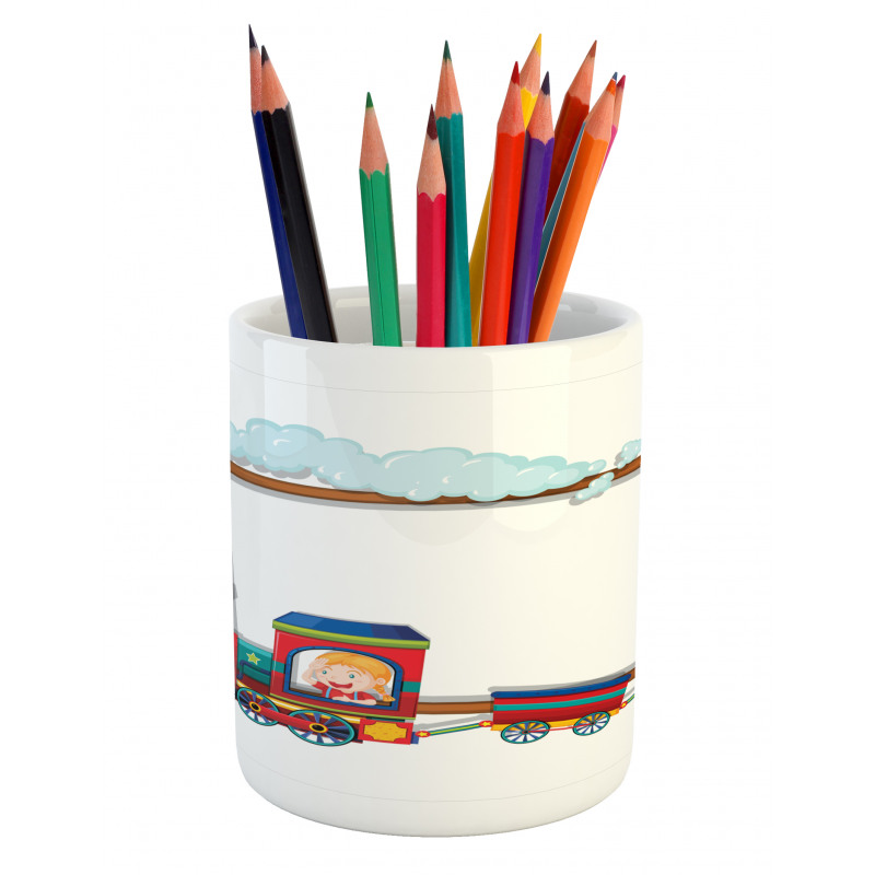 Children on Cartoon Train Pencil Pen Holder