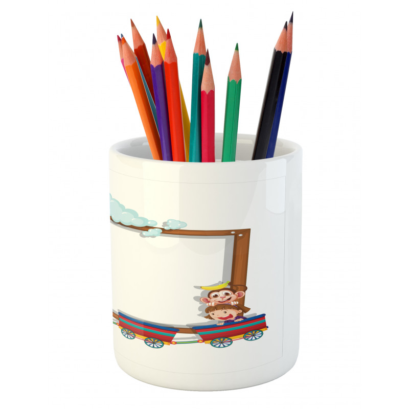 Children on Cartoon Train Pencil Pen Holder