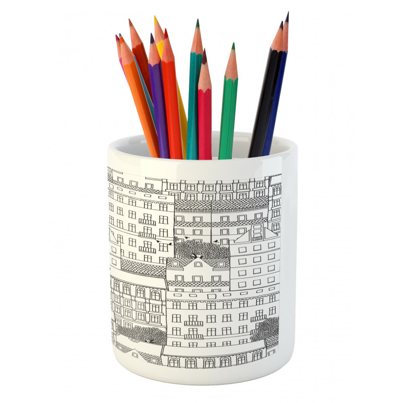 Hand Drawn Houses Town Pencil Pen Holder