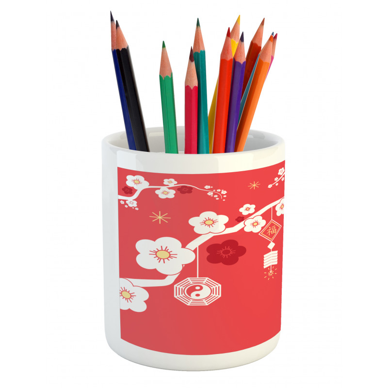 Lanterns on Sakura Tree Pencil Pen Holder