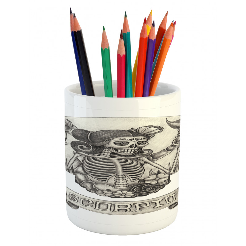 Skeleton Woman Pencil Pen Holder