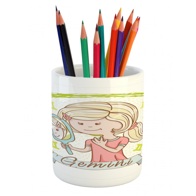 Girl with Mirror Pencil Pen Holder