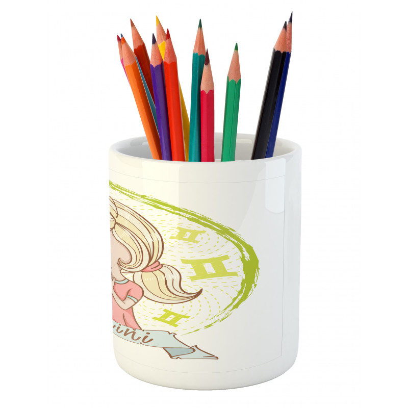 Girl with Mirror Pencil Pen Holder