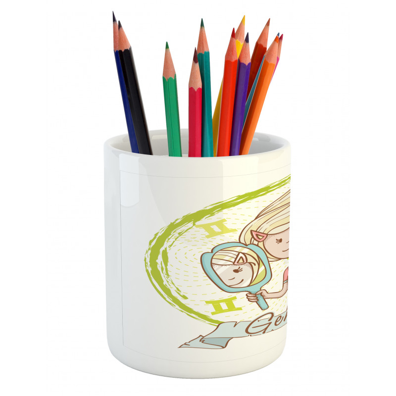 Girl with Mirror Pencil Pen Holder