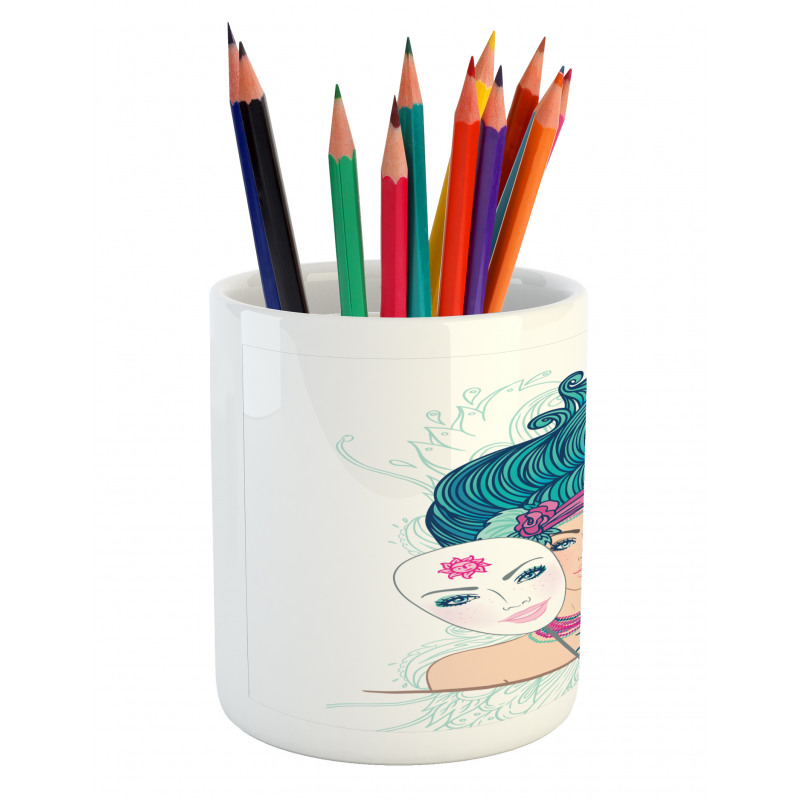 Young Lady Mask Pencil Pen Holder