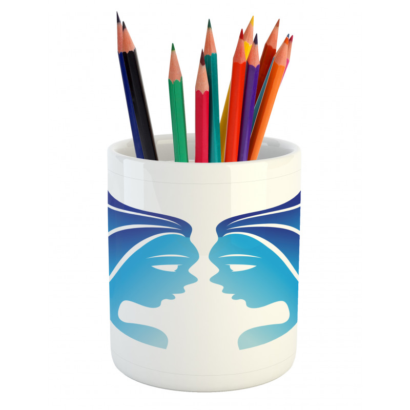 Blue Twins Faces Pencil Pen Holder