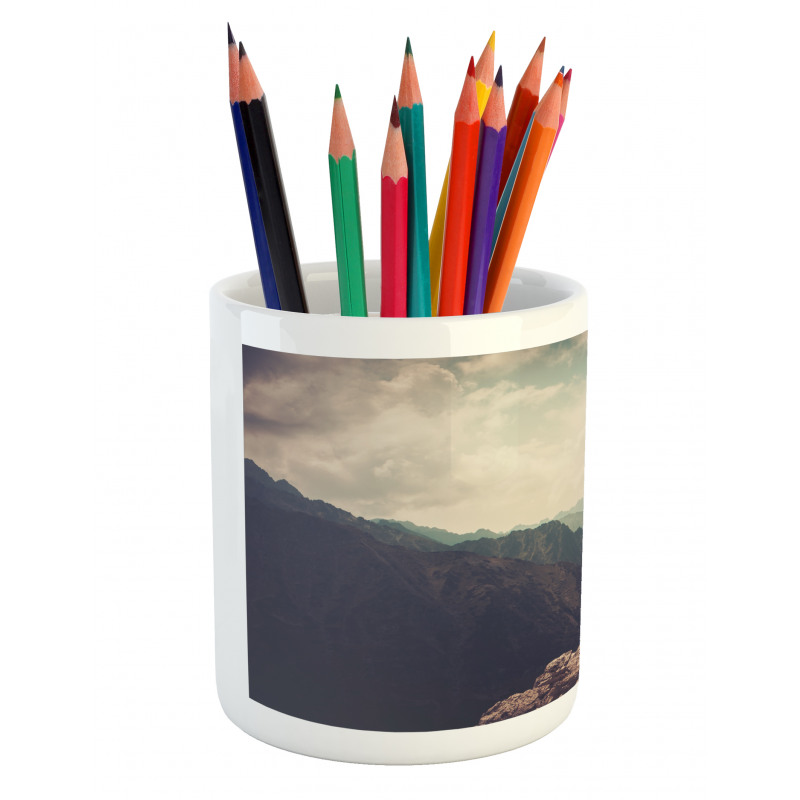 Woman Hiker on Top Pencil Pen Holder