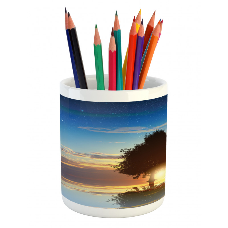 Tree Silhouette Farm Pencil Pen Holder