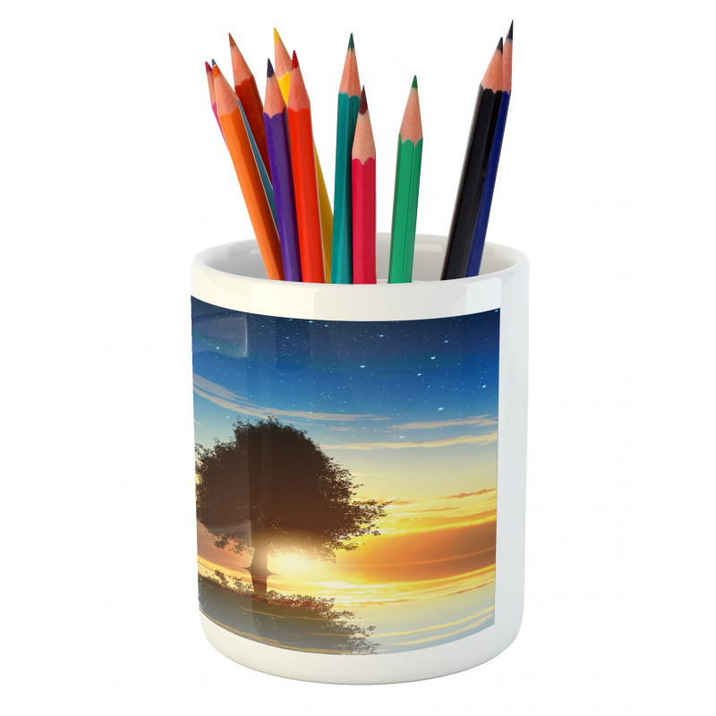 Tree Silhouette Farm Pencil Pen Holder