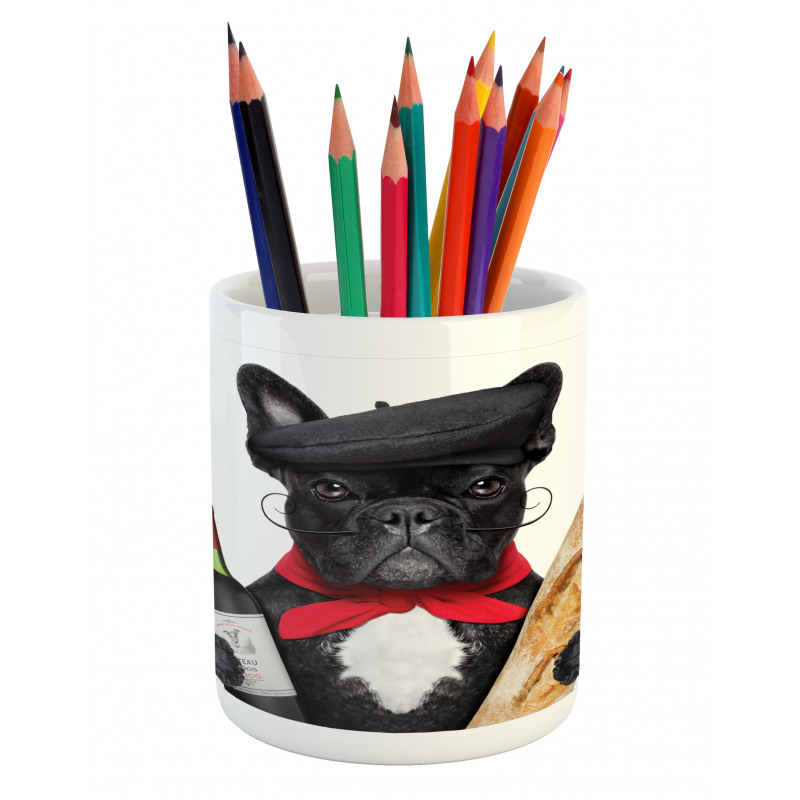 French Dog Red Wine Pencil Pen Holder