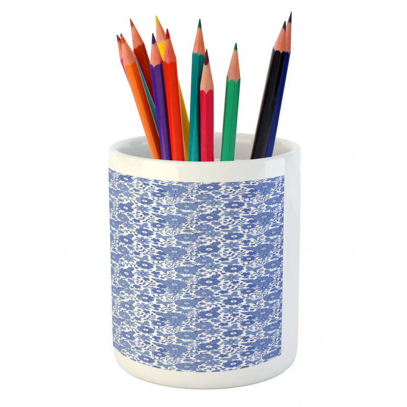 Delft Style Doodle Floral Pencil Pen Holder