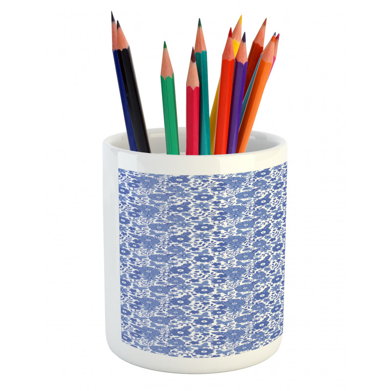 Delft Style Doodle Floral Pencil Pen Holder