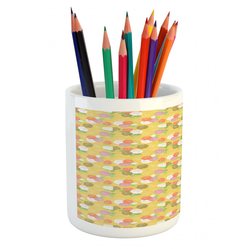 Colorful Rose Bloom Pencil Pen Holder