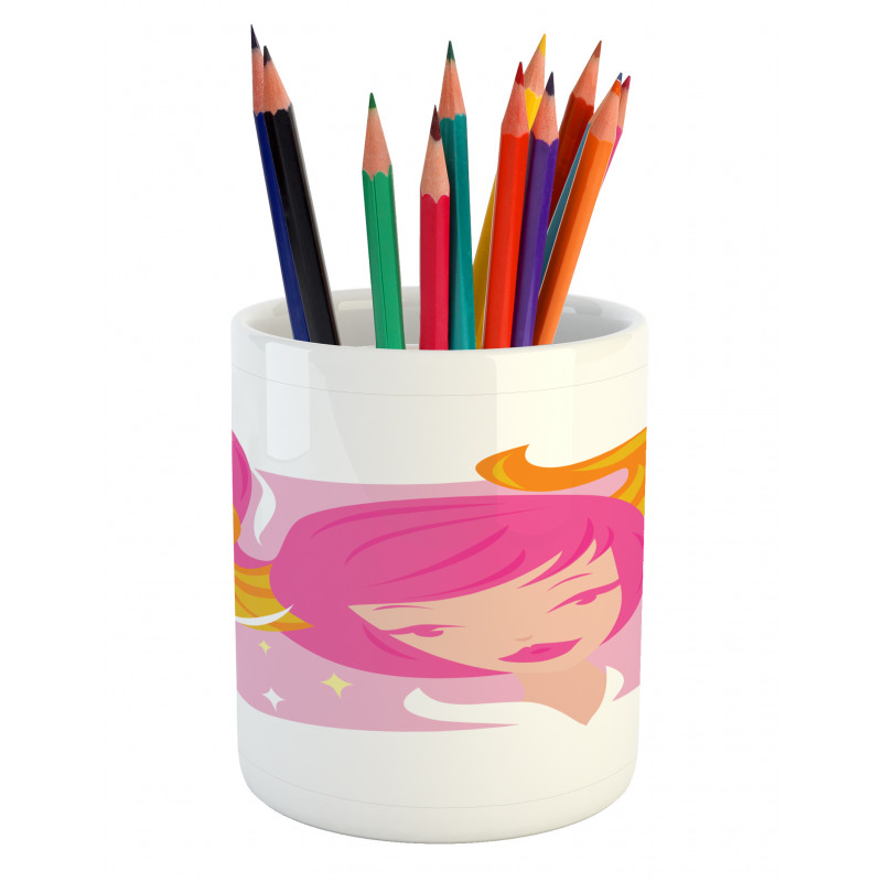 Pink Haired Woman Pencil Pen Holder