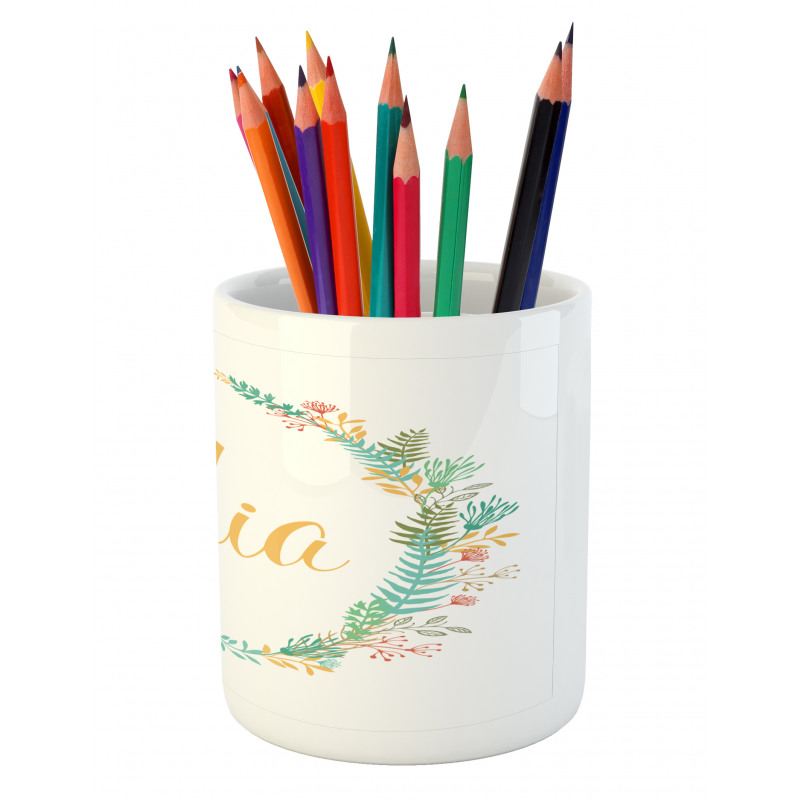 Frame of Flowers Ferns Pencil Pen Holder