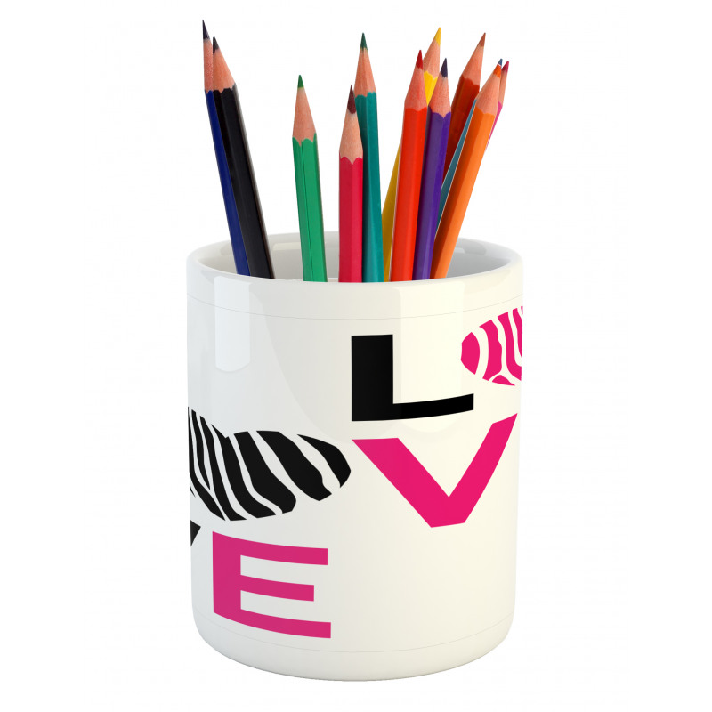 Zebra Stripes Hearts Pencil Pen Holder