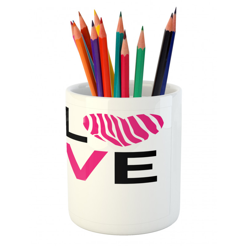 Zebra Stripes Hearts Pencil Pen Holder