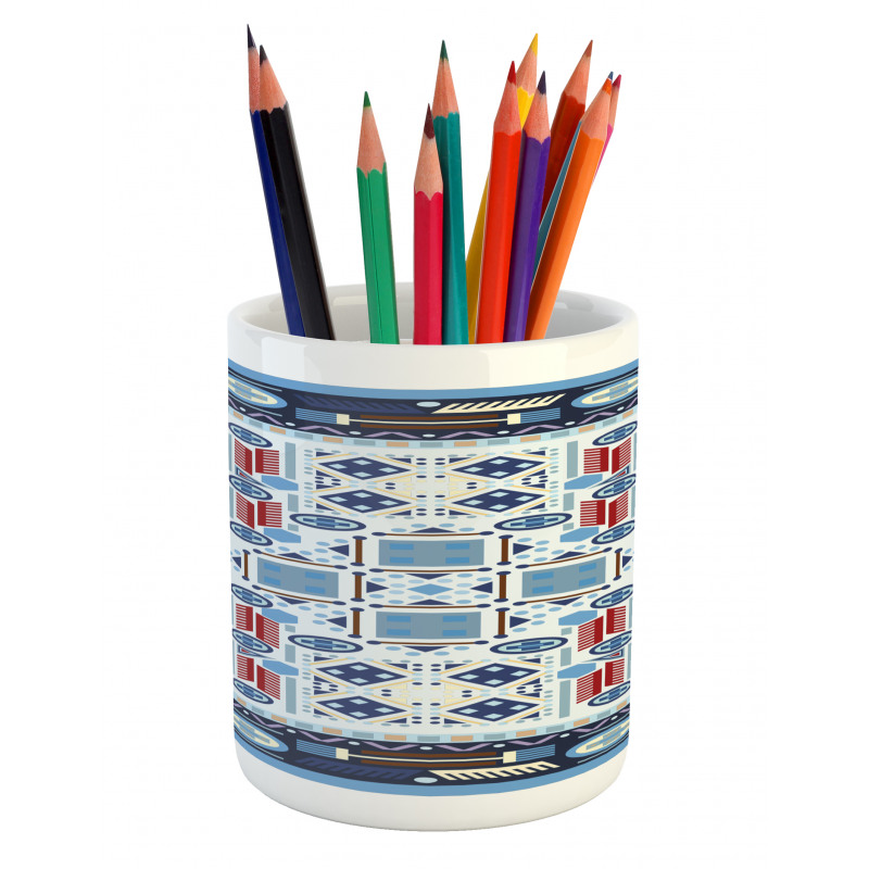 Blue Toned Square Circle Pencil Pen Holder