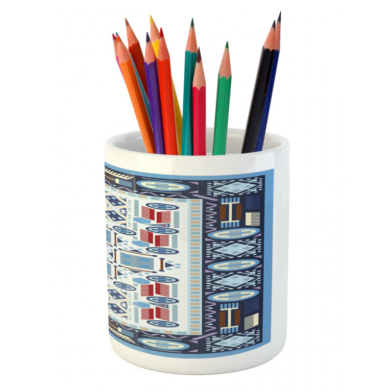 Blue Toned Square Circle Pencil Pen Holder