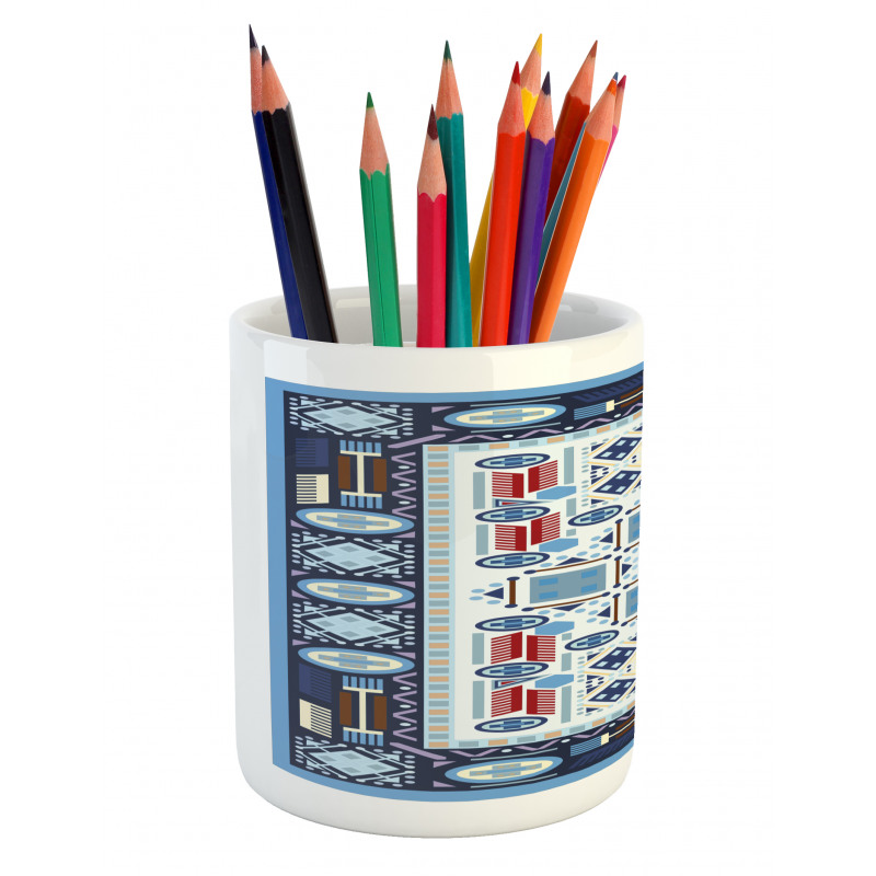 Blue Toned Square Circle Pencil Pen Holder