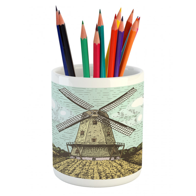 Windmill and Farmland Pencil Pen Holder