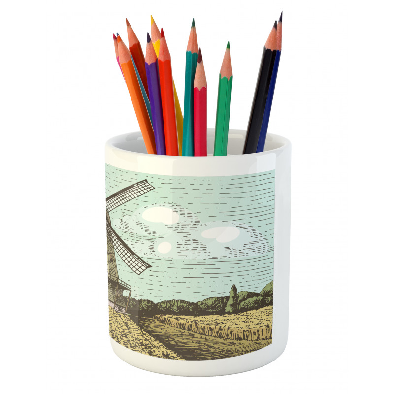 Windmill and Farmland Pencil Pen Holder