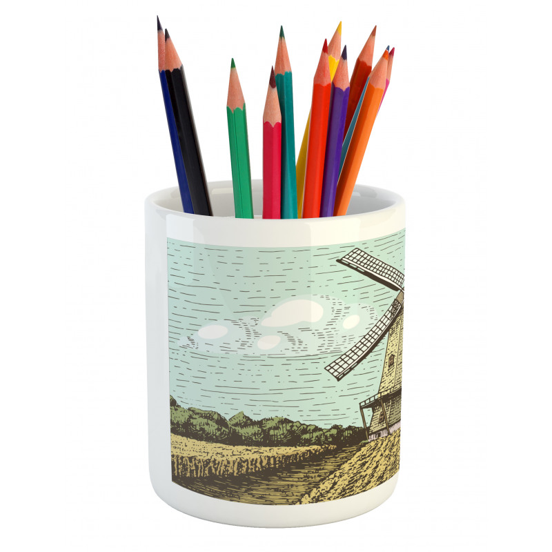 Windmill and Farmland Pencil Pen Holder