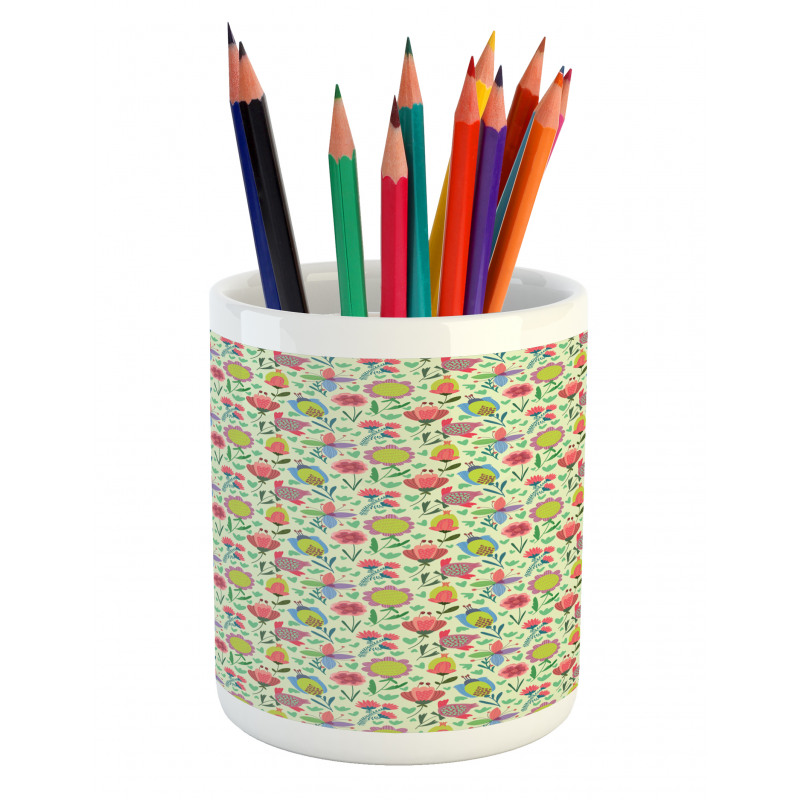 Doodle Blooming Tulips Pencil Pen Holder