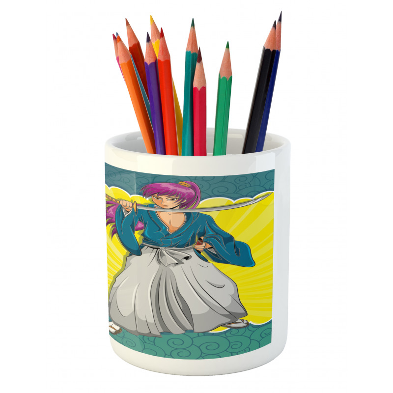 Manga Style Samurai Girl Pencil Pen Holder