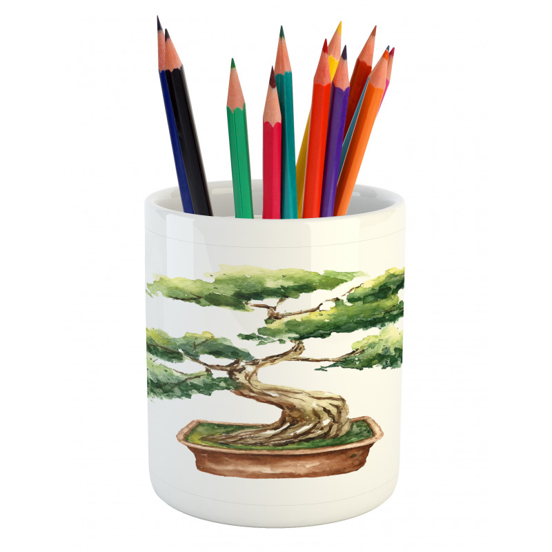 Watercolor Bonsai Hand Drawn Pencil Pen Holder