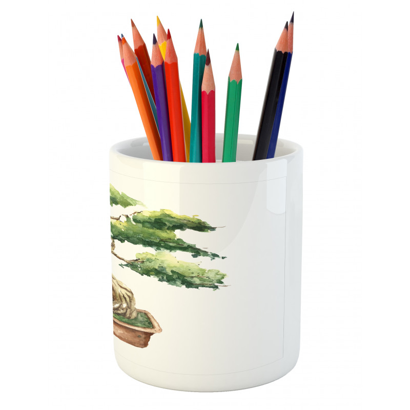 Watercolor Bonsai Hand Drawn Pencil Pen Holder