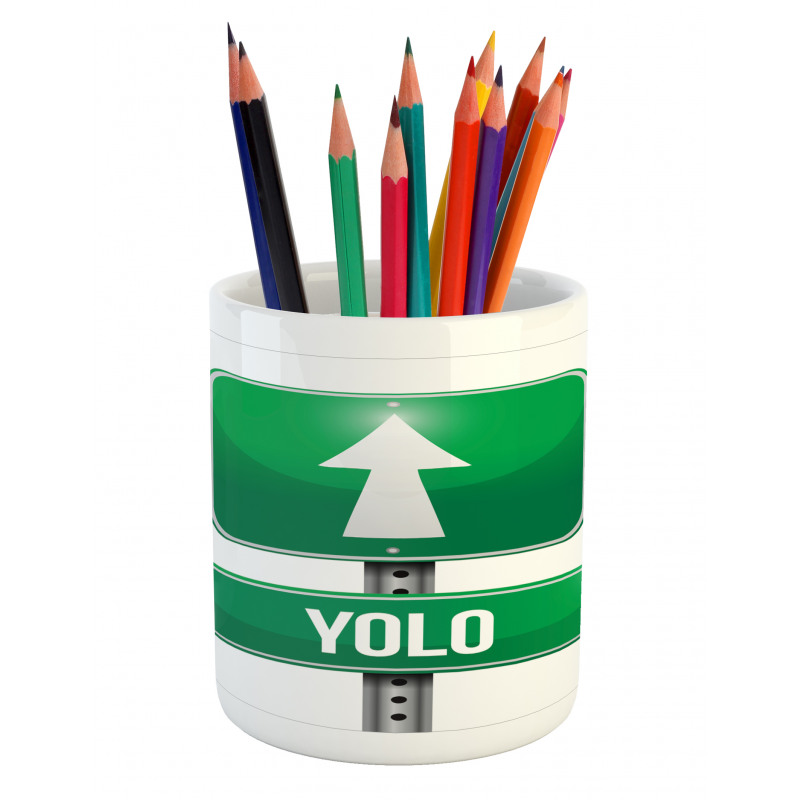 Road Sign Pointing Forward Pencil Pen Holder