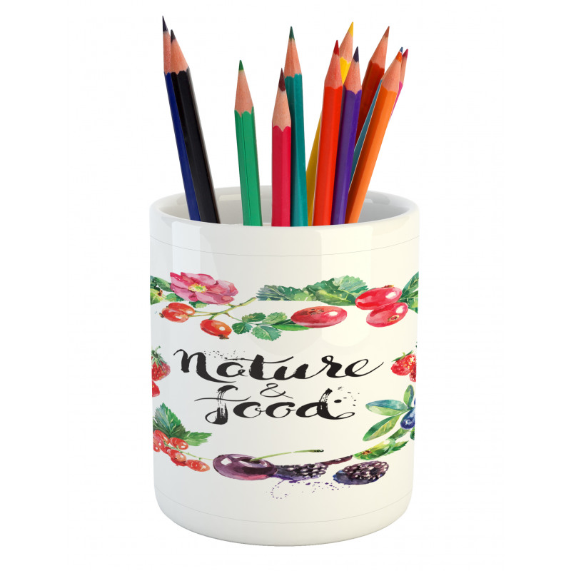 Watercolor Style Berries Pencil Pen Holder