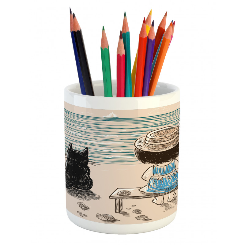 Baby Girl with a Cat Pencil Pen Holder