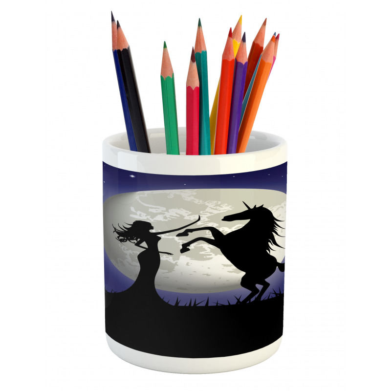 Rampant Horse and Girl Pencil Pen Holder